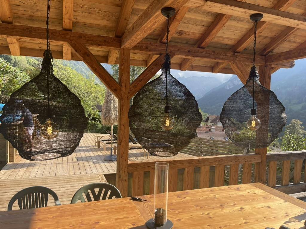 Pendant lights under the pergola
